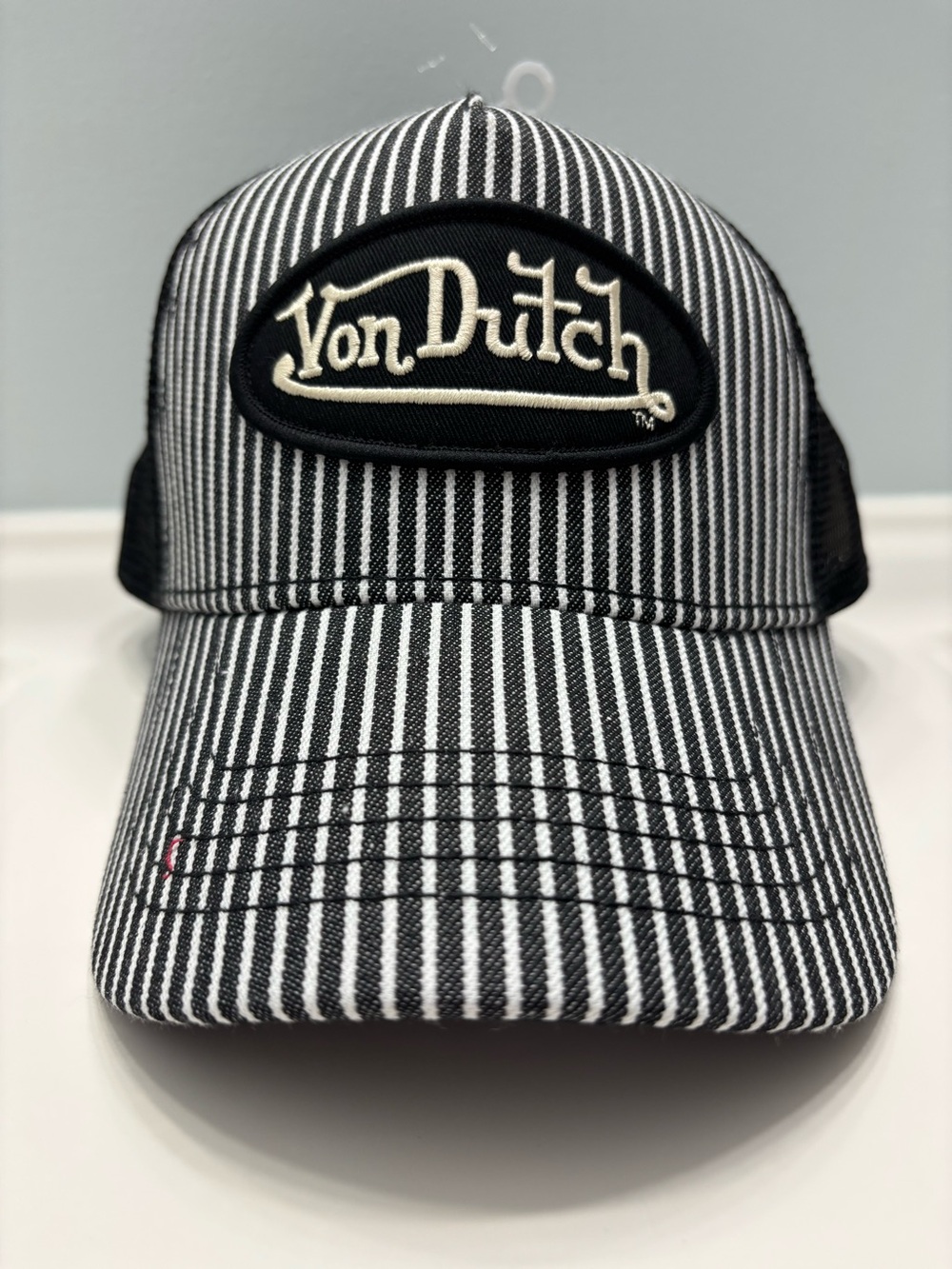 Von Dutch Black & White Pinstripe Trucker Hat